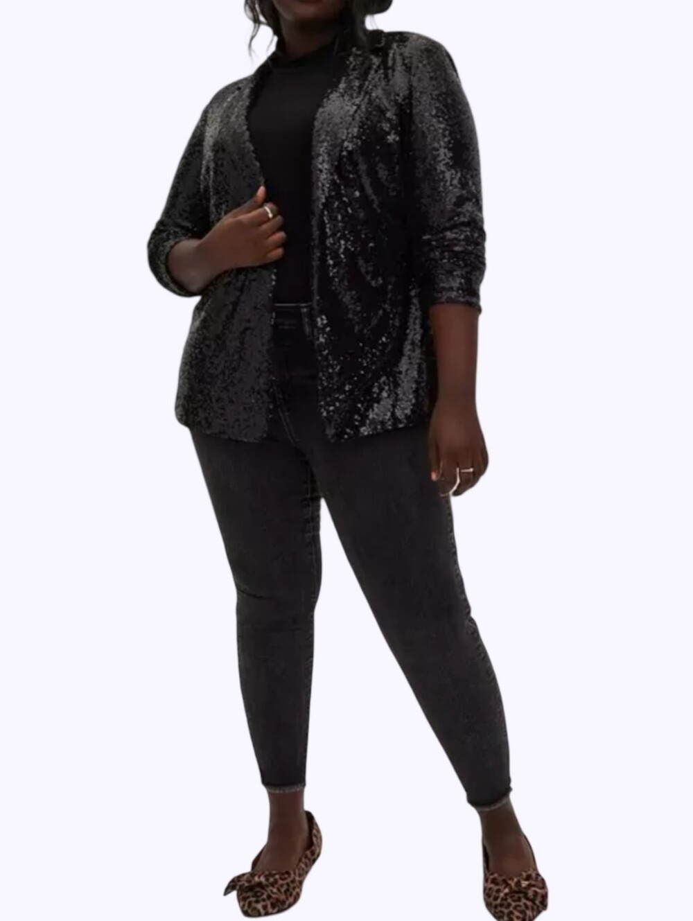 Torrid Womens Black Sequin Open Front Blazer Jacket Plus Size 3X Notched Lapel